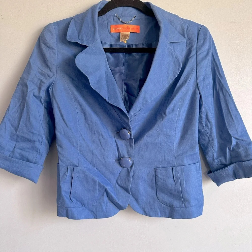 Cynthia Steffe Jacket Women's Size 2 Blue Linen Blend 3/4 Sleeve NWOT
